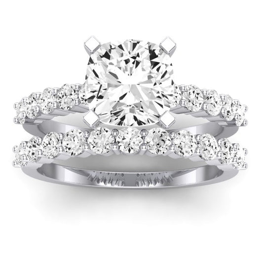 Magnolia Moissanite Matching Band Only (does Not Include Engagement Ring) For Ring With Cushion Center whitegold