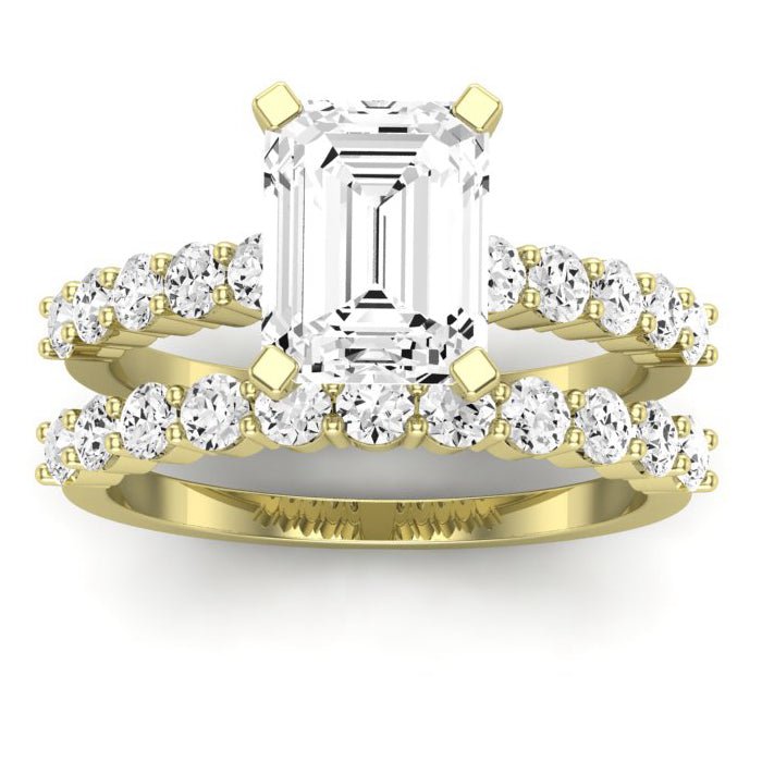 Magnolia Moissanite Matching Band Only ( Engagement Ring Not Included) For Ring With Emerald Center yellowgold