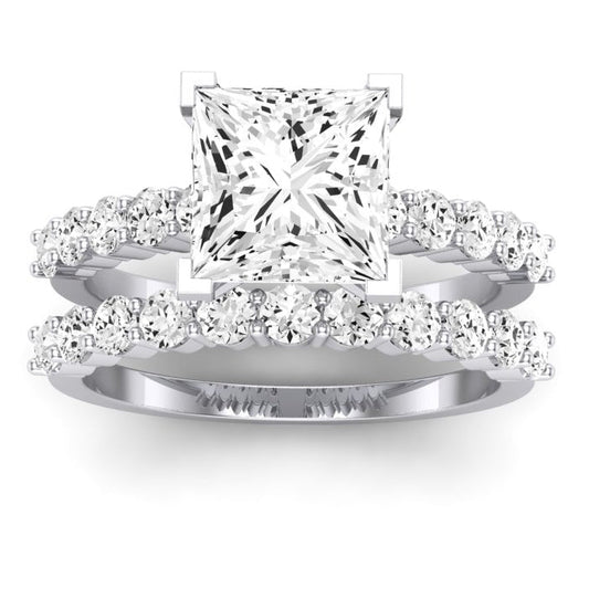 Magnolia Moissanite Matching Band Only (does Not Include Engagement Ring) For Ring With Princess Center whitegold