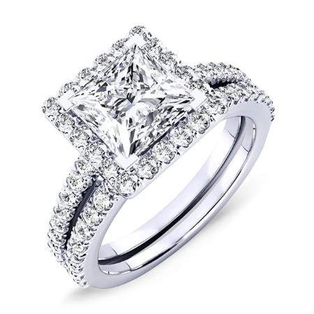 1.00 ct - Mallow - GIA Natural Princess Diamond Bridal Set