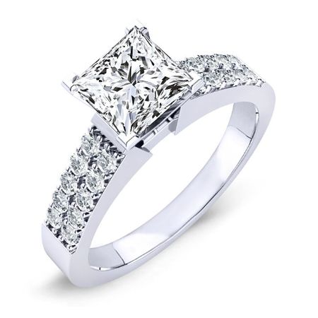 Malva Moissanite Matching Band Only (engagement Ring Not Included) For Ring With Princess Center whitegold