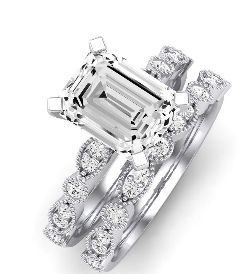 Marigold Emerald Moissanite Bridal Set whitegold