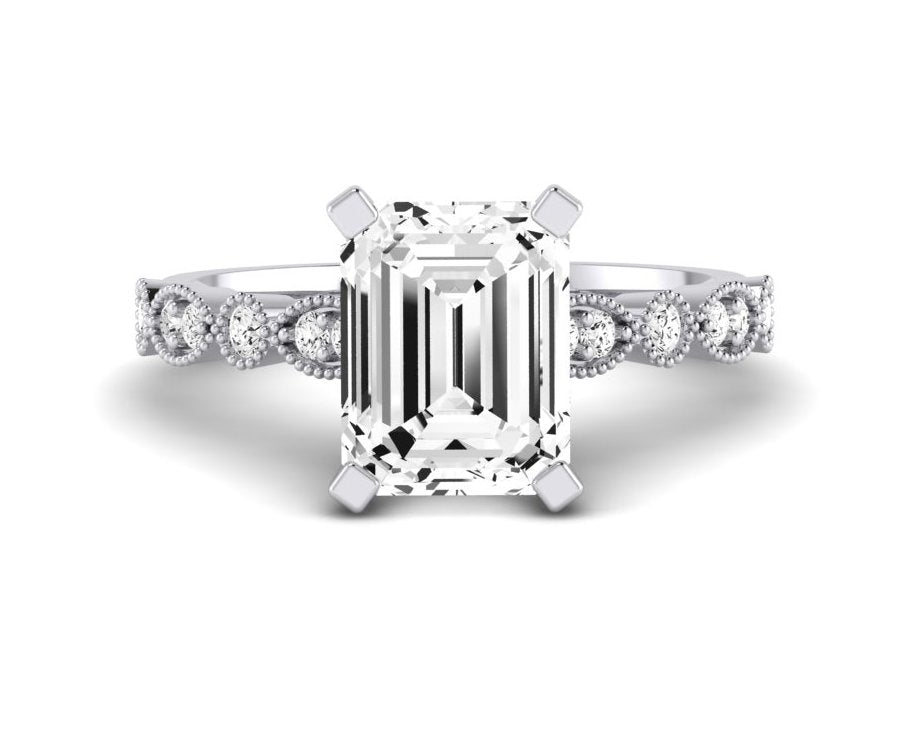 Marigold Emerald Moissanite Engagement Ring whitegold