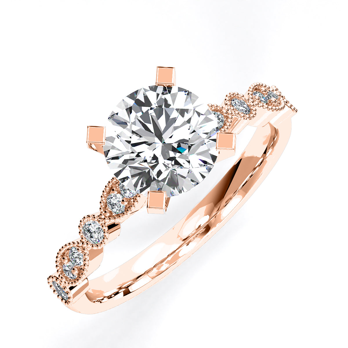 Marigold Round Moissanite Engagement Ring rosegold