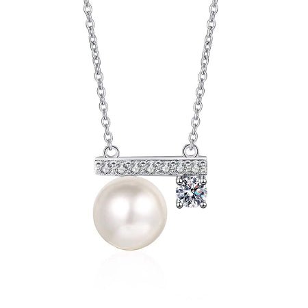 Mazie Moissanite & Pearl Necklace whitegold