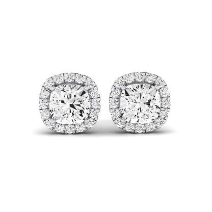 Meadow Cushion Cut Diamond Halo Stud Earrings (Clarity Enhanced) whitegold