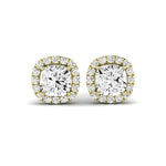 Meadow Cushion Cut Diamond Halo Stud Earrings (Clarity Enhanced) yellowgold
