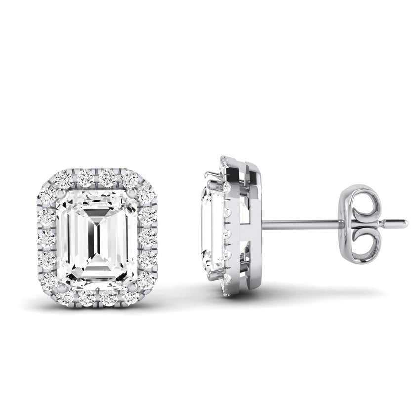 Meadow Emerald Cut Diamond Halo Stud Earrings whitegold