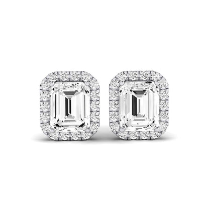 Meadow Emerald Cut Diamond Halo Stud Earrings whitegold