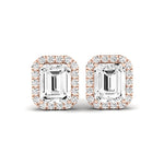 Meadow Emerald Cut Diamond Halo Stud Earrings rosegold