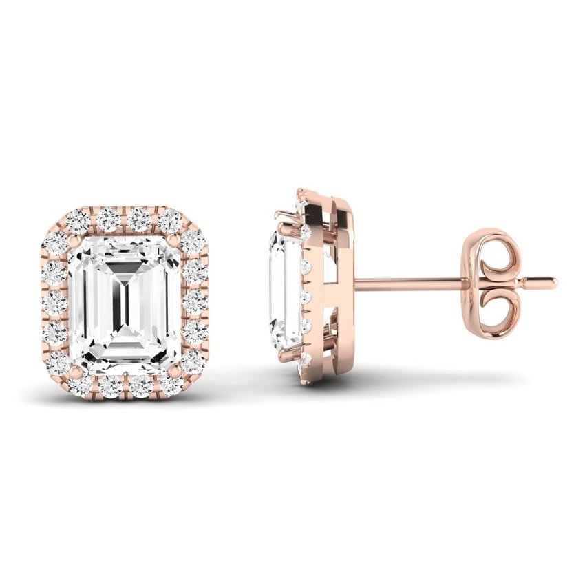 Meadow Emerald Cut Diamond Halo Stud Earrings rosegold