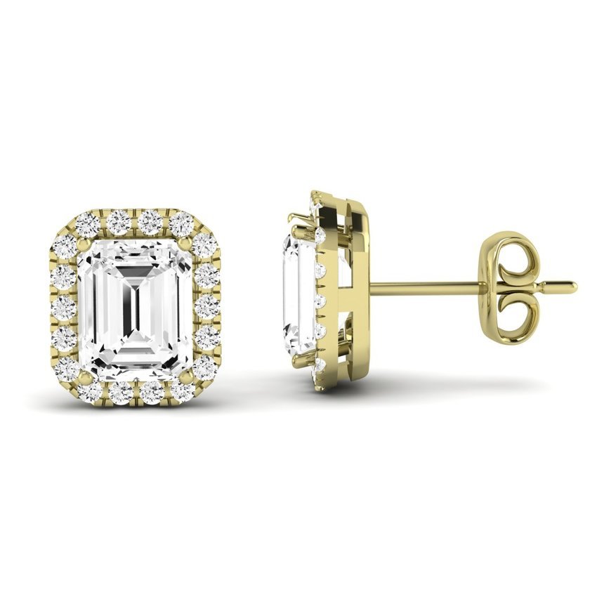 Meadow Emerald Cut Moissanite Halo Stud Earrings yellowgold