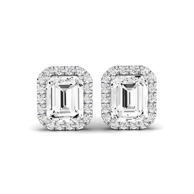 Meadow Emerald Cut Moissanite Halo Stud Earrings whitegold