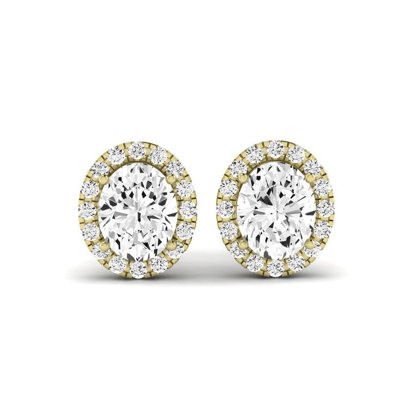 Meadow Oval Cut Diamond Halo Stud Earrings (Clarity Enhanced) yellowgold