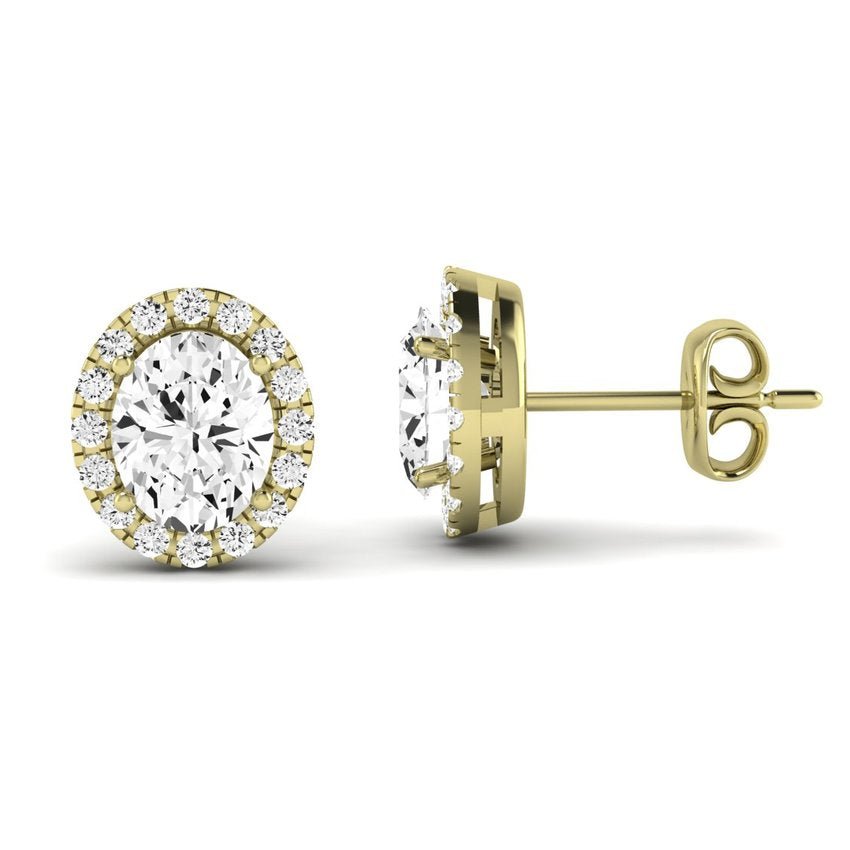 Meadow Oval Cut Diamond Halo Stud Earrings (Clarity Enhanced) yellowgold