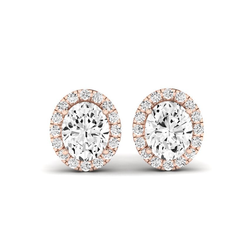 Meadow Oval Cut Moissanite Halo Stud Earrings rosegold