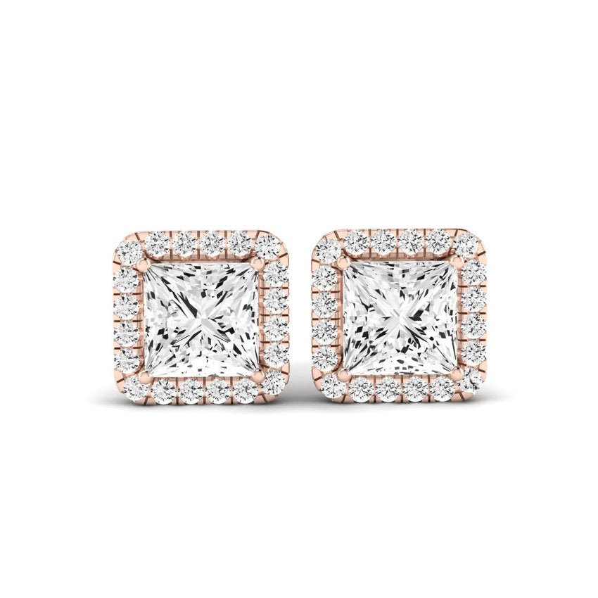 Meadow Princess Cut Diamond Halo Stud Earrings (Clarity Enhanced) rosegold