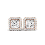Meadow Princess Cut Diamond Halo Stud Earrings (Clarity Enhanced) rosegold