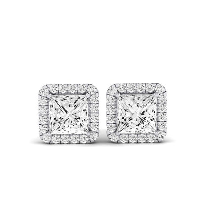 Meadow Princess Cut Diamond Halo Stud Earrings (Clarity Enhanced) whitegold