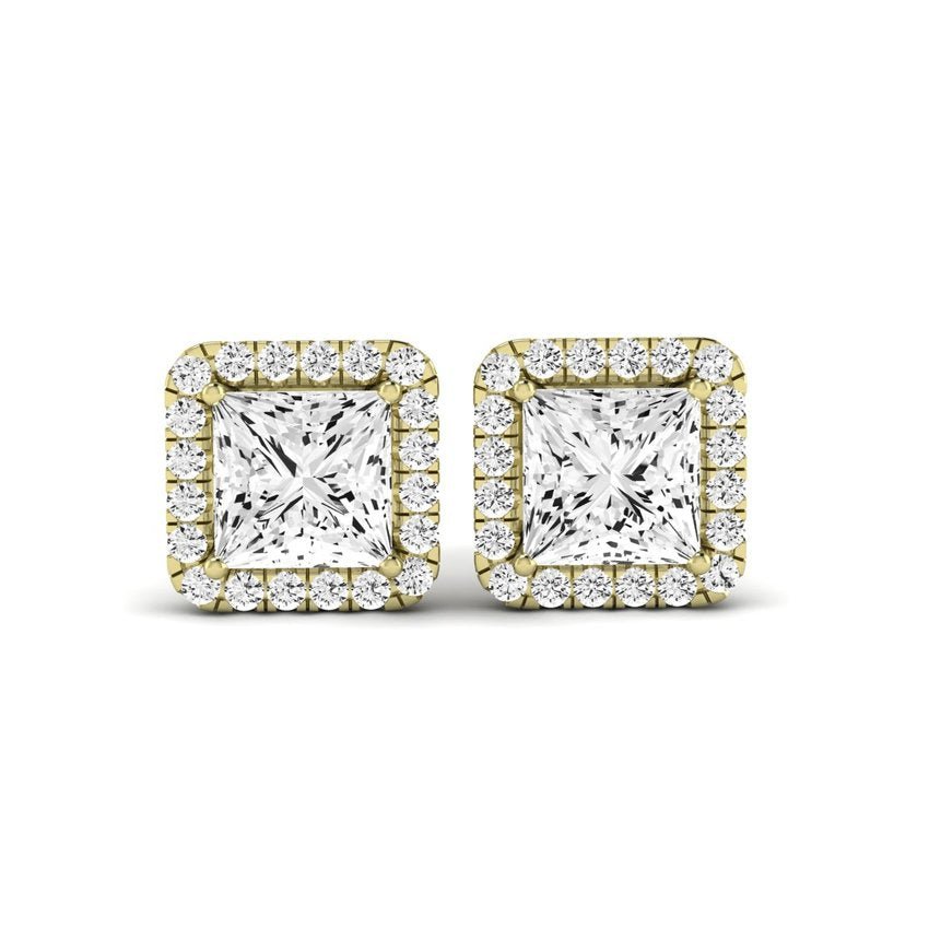 Meadow Princess Cut Diamond Halo Stud Earrings (Clarity Enhanced) yellowgold