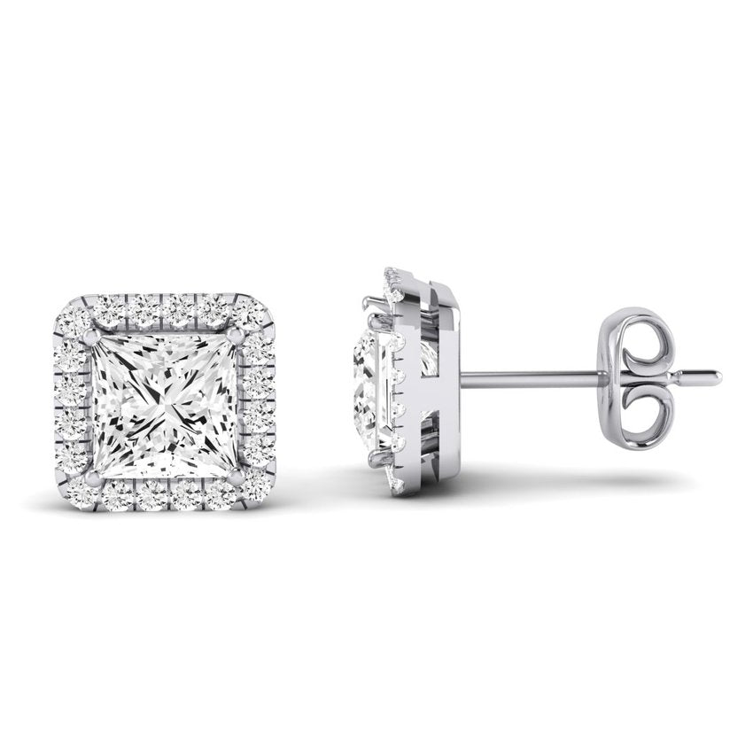 Meadow Princess Cut Diamond Halo Stud Earrings (Clarity Enhanced) whitegold