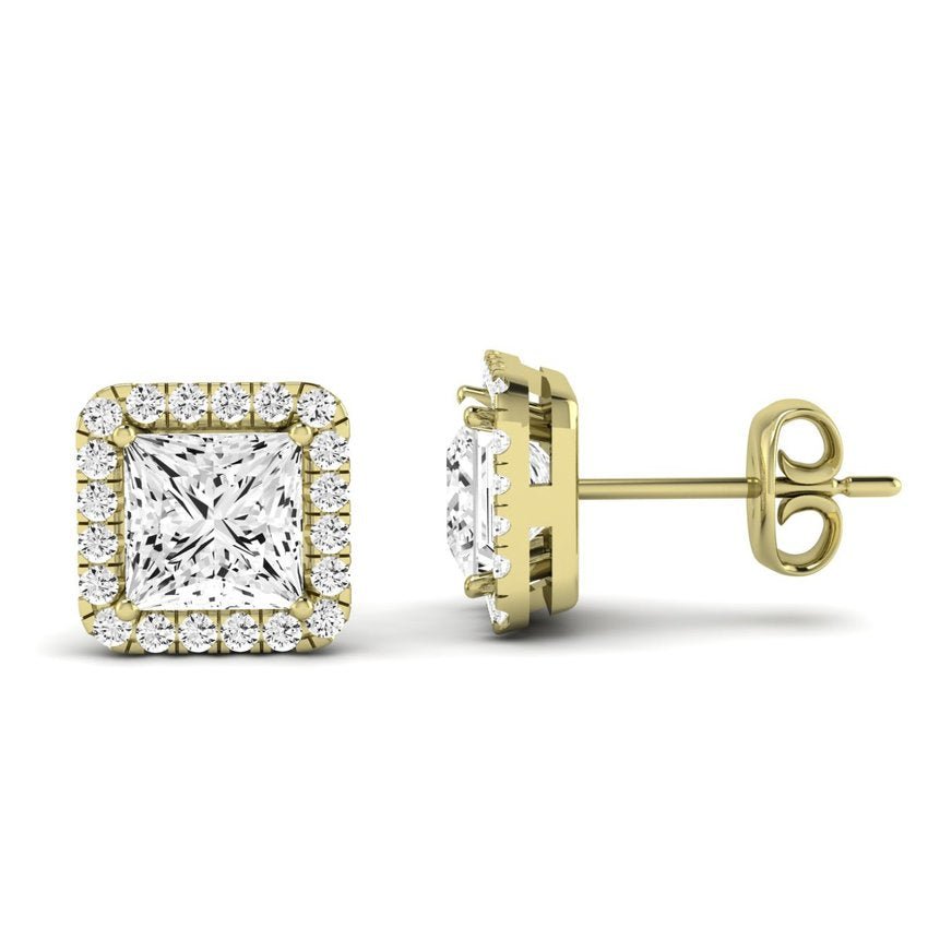 Meadow Princess Cut Diamond Halo Stud Earrings (Clarity Enhanced) yellowgold