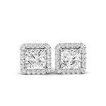 Meadow Princess Cut Moissanite Halo Stud Earrings whitegold