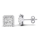 Meadow Princess Cut Moissanite Halo Stud Earrings whitegold