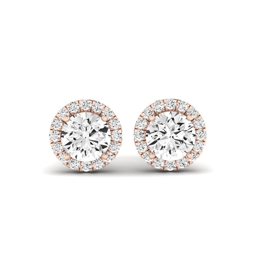 Meadow Round Cut Diamond Halo Stud Earrings (Clarity Enhanced) rosegold