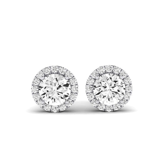 Meadow Round Cut Diamond Halo Stud Earrings (Clarity Enhanced) whitegold