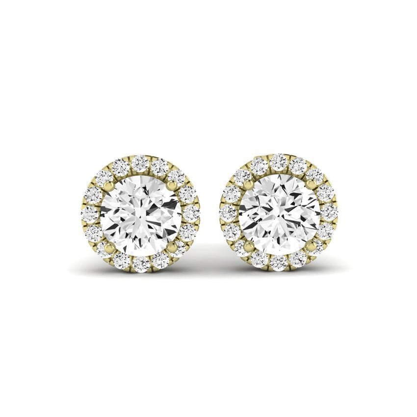 Meadow Round Cut Diamond Halo Stud Earrings (Clarity Enhanced) yellowgold