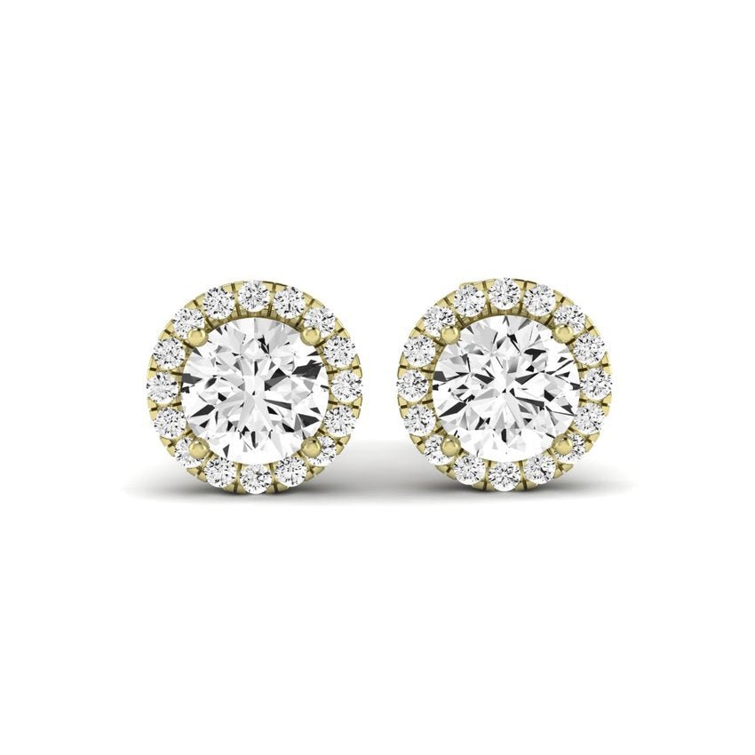 Meadow Round Cut Diamond Halo Stud Earrings (Clarity Enhanced) yellowgold