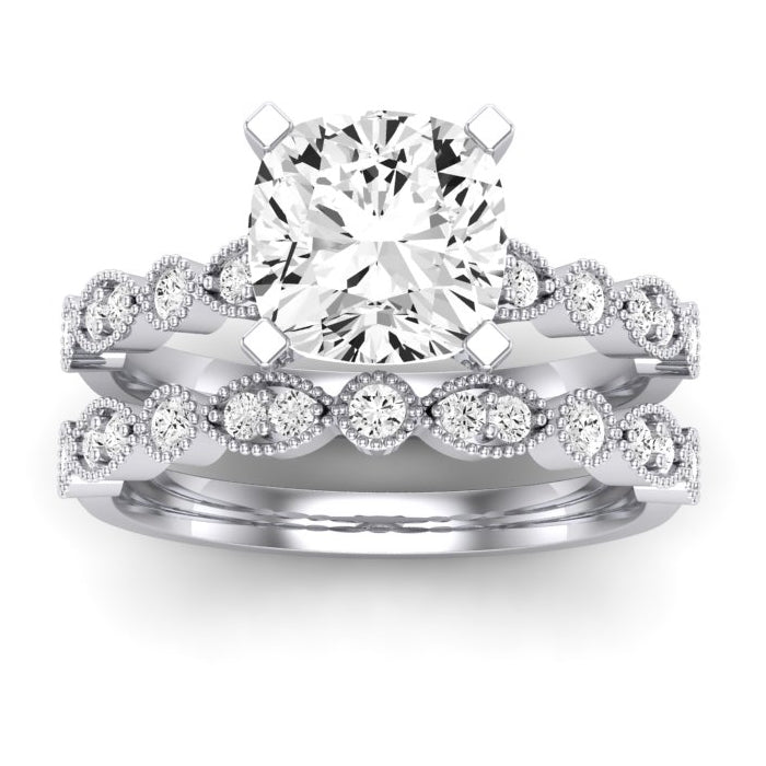 Marigold Moissanite Matching Band Only (does Not Include Engagement Ring) For Ring With Cushion Center whitegold