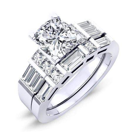 Bluebell Moissanite Matching Band Only (engagement Ring Not Included) For Ring With Cushion Center whitegold