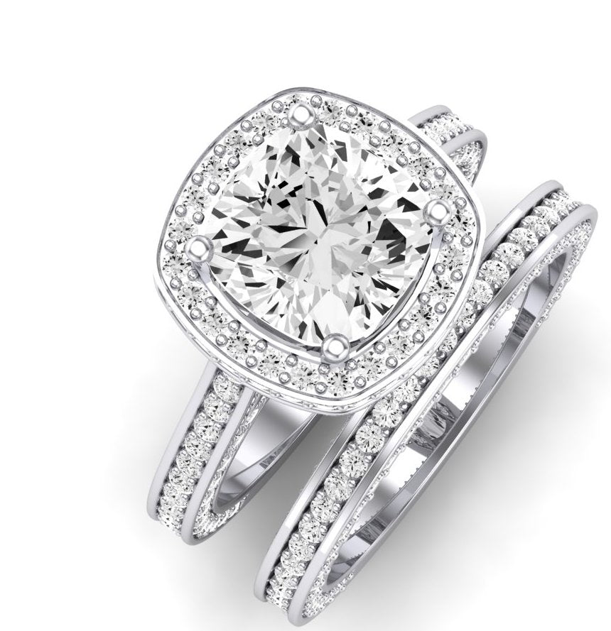 Buttercup Moissanite Matching Band Only (does Not Include Engagement Ring)  For Ring With Cushion Center whitegold