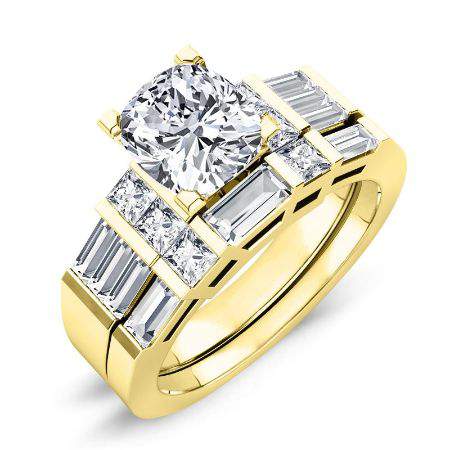 Bluebell Moissanite Matching Band Only (engagement Ring Not Included) For Ring With Cushion Center yellowgold