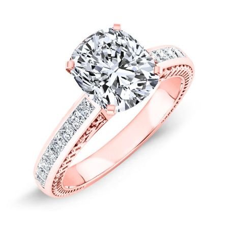 Peony Moissanite Matching Band Only (engagement Ring Not Included) For Ring With Cushion Center rosegold