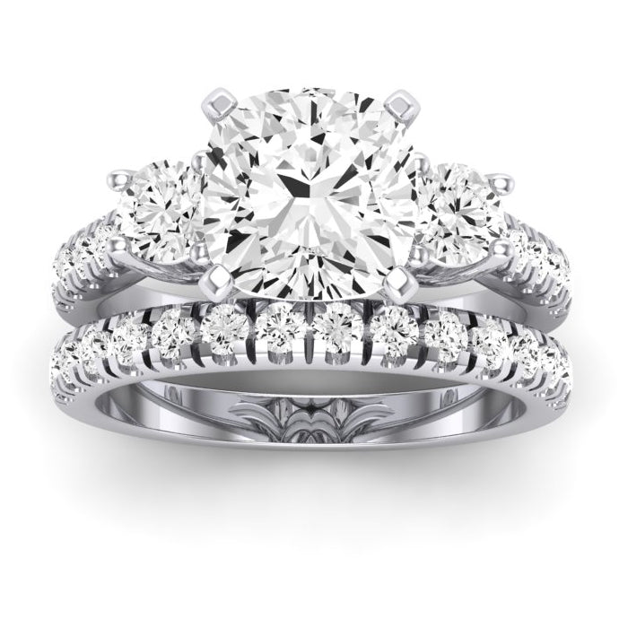 Primrose Moissanite Matching Band Only ( Engagement Ring Not Included) For Ring With Cushion Center whitegold