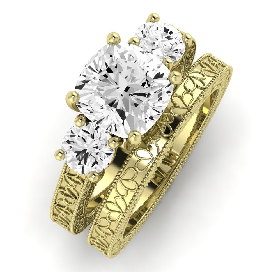 Belladonna Moissanite Matching Band Only (does Not Include Engagement Ring) For Ring With Cushion Center yellowgold