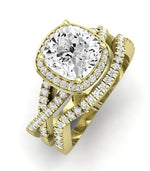 Moonflower Moissanite Matching Band Only ( Engagement Ring Not Included) For Ring With Cushion Center yellowgold