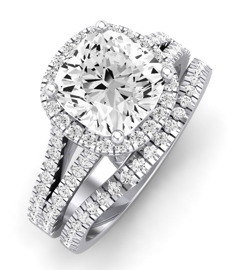 Silene Moissanite Matching Band Only ( Engagement Ring Not Included) For Ring With Cushion Center whitegold