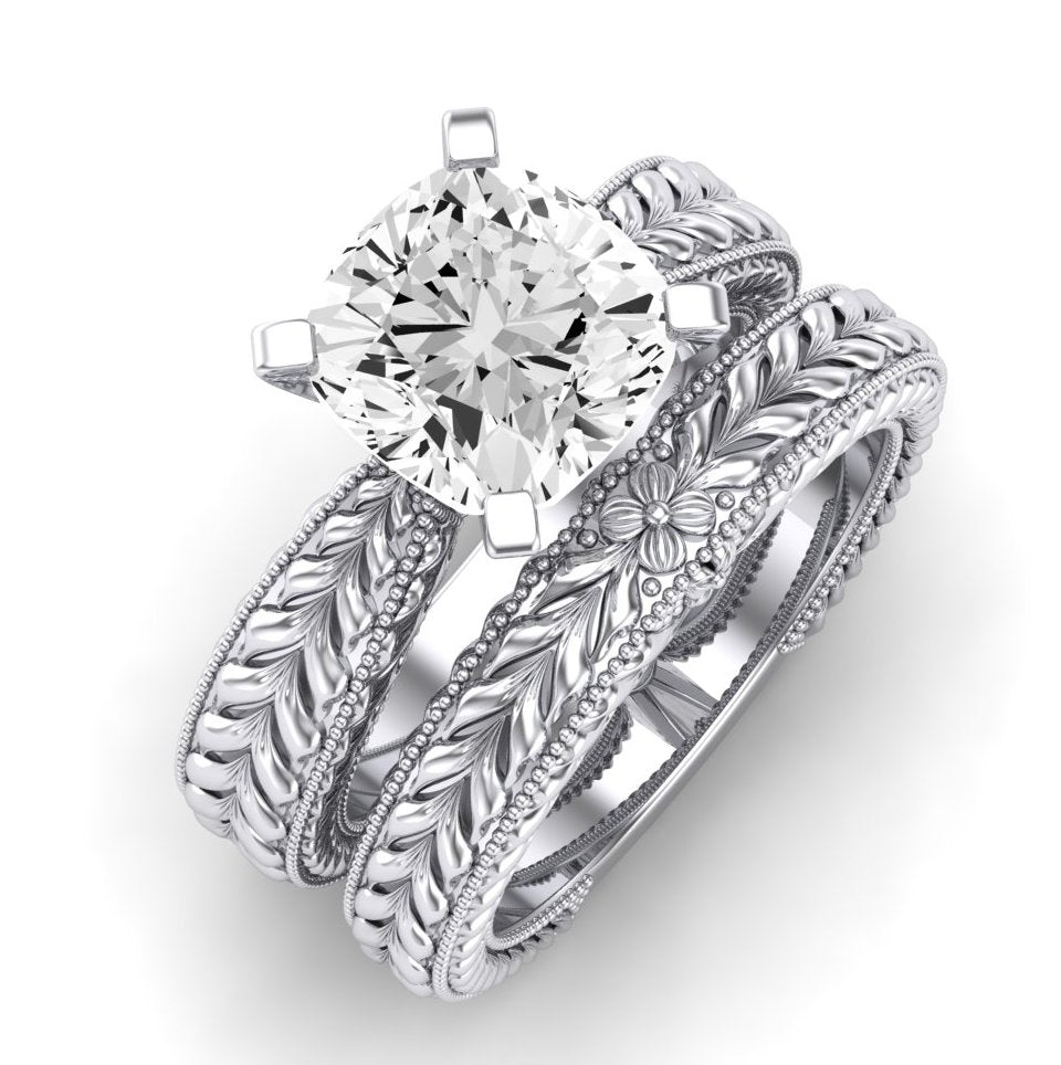 Azalea Moissanite Matching Band Only (does Not Include Engagement Ring) For Ring With Cushion Center whitegold