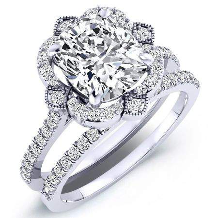 Rockrose Moissanite Matching Band Only (engagement Ring Not Included) For Ring With Cushion Center whitegold