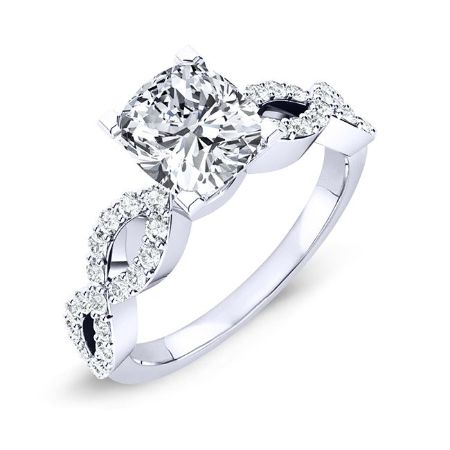 Camellia Moissanite Matching Band Only (engagement Ring Not Included) For Ring With Cushion Center whitegold