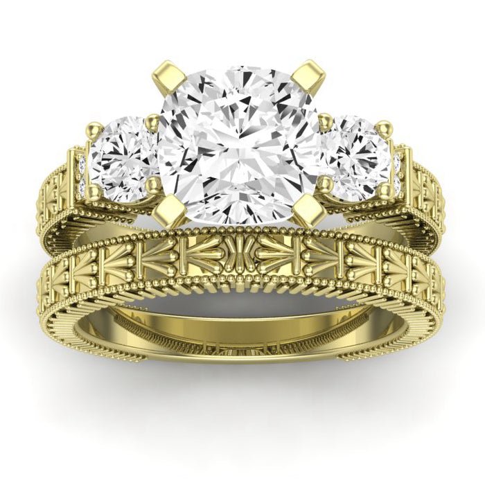 Angelonia Moissanite Matching Band Only (does Not Include Engagement Ring) For Ring With Cushion Center yellowgold