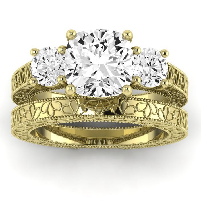 Belladonna Moissanite Matching Band Only (does Not Include Engagement Ring) For Ring With Cushion Center yellowgold
