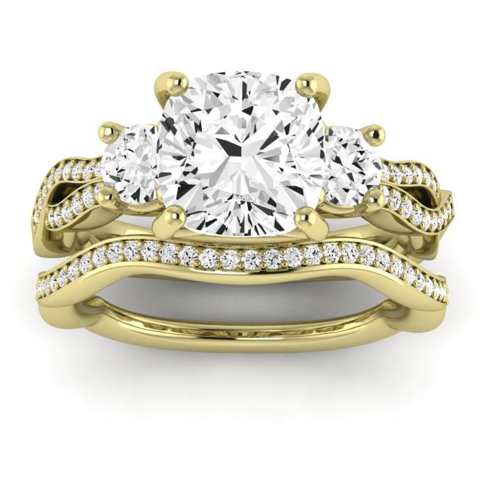 Bottlebrush Moissanite Matching Band Only (does Not Include Engagement Ring) For Ring With Cushion Center yellowgold
