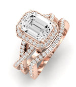 Moonflower Moissanite Matching Band Only ( Engagement Ring Not Included) For Ring With Emerald Center rosegold
