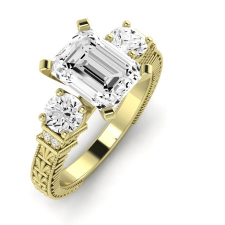 Angelonia Moissanite Matching Band Only (does Not Include Engagement Ring) For Ring With Emerald Center yellowgold