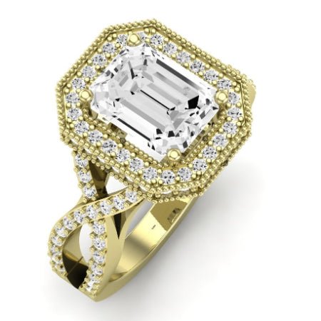 Clover Moissanite Matching Band Only ( Engagement Ring Not Included) For Ring With Emerald Center yellowgold